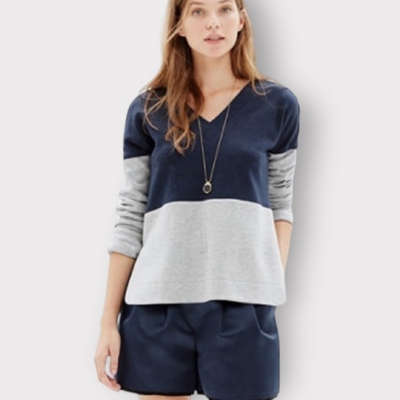Madewell Crosswalk Pullover Sweatshirt Gray Heather Navy Medium - Picture 1 of 7